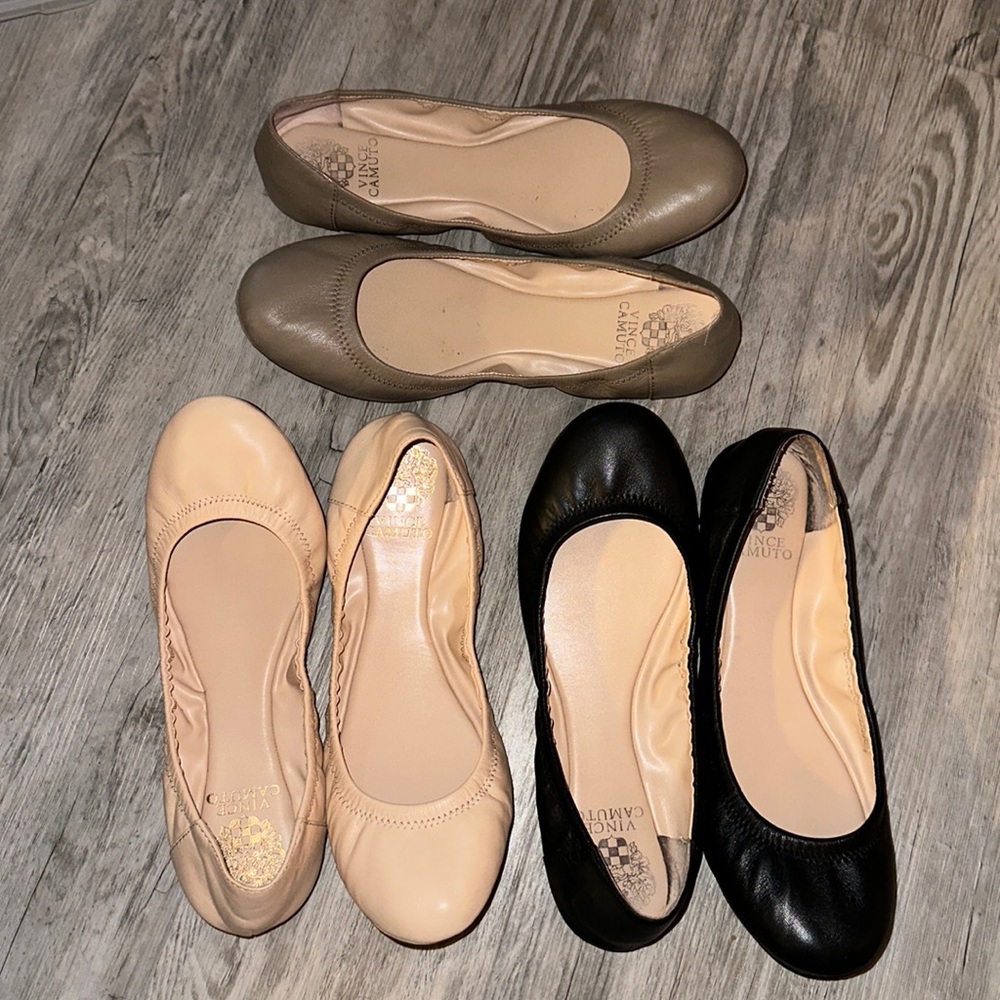 3 pairs of Vince Camuto fold-up ballet flats